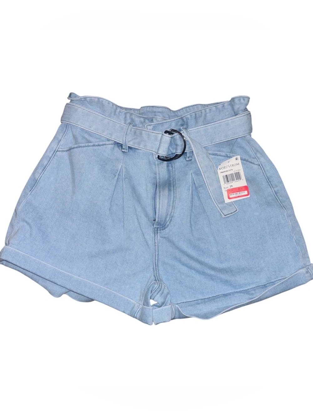 PAIGE Carly Belted Pleated Denim Shorts – Light Wash – Size 29 – New